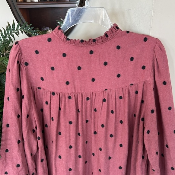ZARA Mauve Polka Dot Long Balloon Sleeve Ruffle Smock Mini Dress Drop Waist - Picture 11 of 14
